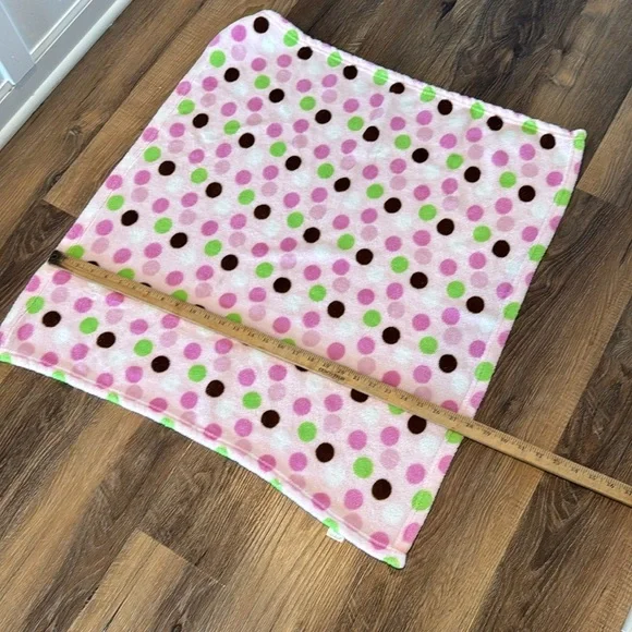 Little Beginnings Pink Polka Dot Baby Blanket Brown Green Soft Security - Picture 4 of 5